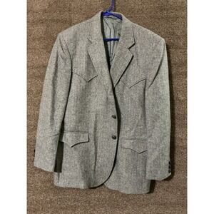 Circle S Blazer Men 46R Soft Gray Tweed Sport Jacket Blazer Western Cut USA Made